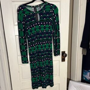 The Limited Mad Men Green and Navy Long Sleeve Keyhole Dress size 10